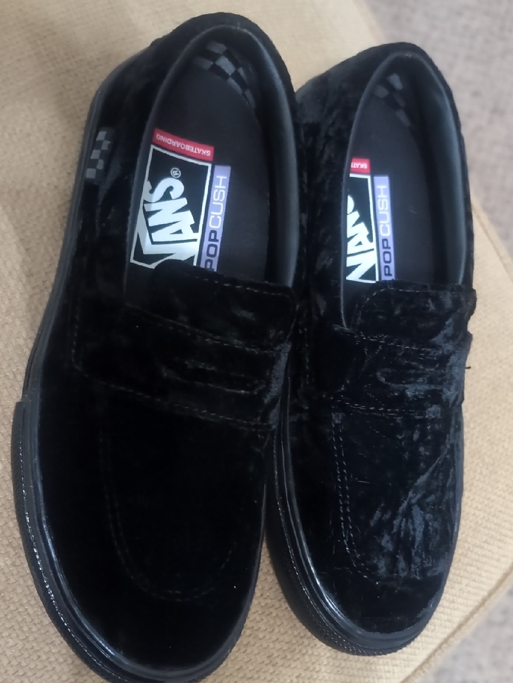 Vans Men’s Black Velvet PopCush Slip-On Loafers
